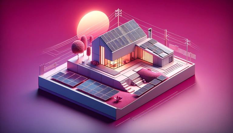 Modern home with solar panels at dusk